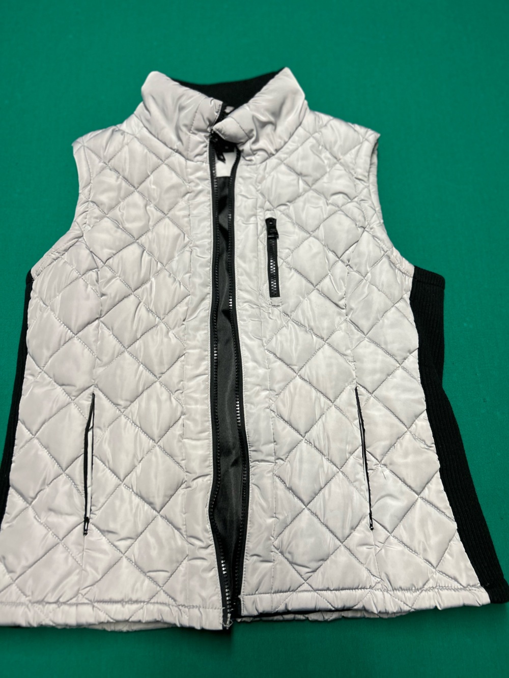 Andrew Marc Light Gray Quilted Vest with Black Trim